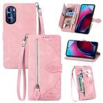 For Motorola Moto G Stylus 2022 Embossed Flower Zipper Leather Phone Case(Pink)