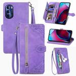 For Motorola Moto G Stylus 2022 Embossed Flower Zipper Leather Phone Case(Purple)