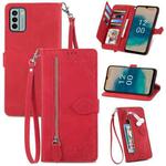 For Nokia G22 Embossed Flower Zipper Leather Phone Case(Red)
