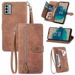 For Nokia G22 Embossed Flower Zipper Leather Phone Case(Brown)