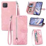 For OPPO Reno4 Z 5G Embossed Flower Zipper Leather Phone Case(Pink)
