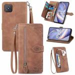 For OPPO Reno4 Z 5G Embossed Flower Zipper Leather Phone Case(Brown)