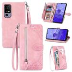 For TCL 40R Embossed Flower Zipper Leather Phone Case(Pink)