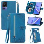 For TCL 40 SE Embossed Flower Zipper Leather Phone Case(Blue)