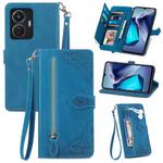 For vivo T1 Embossed Flower Zipper Leather Phone Case(Blue)