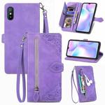 For Xiaomi Redmi 9A Embossed Flower Zipper Leather Phone Case(Purple)