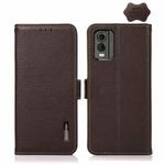 For Nokia C32 KHAZNEH Side-Magnetic Litchi Genuine Leather RFID Phone Case(Brown)
