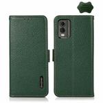 For Nokia C32 KHAZNEH Side-Magnetic Litchi Genuine Leather RFID Phone Case(Green)