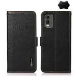 For Nokia C32 KHAZNEH Side-Magnetic Litchi Genuine Leather RFID Phone Case(Black)