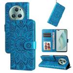 For Honor Magic5 Pro Embossed Sunflower Leather Phone Case(Blue)