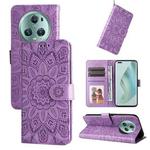 For Honor Magic5 Pro Embossed Sunflower Leather Phone Case(Purple)