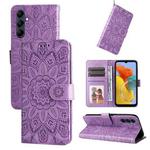 For Samsung Galaxy M14 5G Embossed Sunflower Leather Phone Case(Purple)