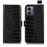 For Motorola Moto G14 4G Crocodile Top Layer Cowhide Leather Phone Case(Black)