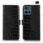 For Motorola Edge 50 Neo Crocodile Top Layer Cowhide Leather Phone Case(Black)