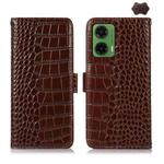 For Motorola Moto G35 Crocodile Top Layer Cowhide Leather Phone Case(Brown)