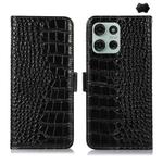 For Motorola Moto G75 5G Crocodile Top Layer Cowhide Leather Phone Case(Black)