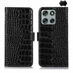 For Motorola Moto G56 5G Crocodile Top Layer Cowhide Leather Phone Case(Black)