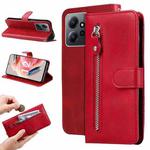 For Xiaomi Redmi Note 12 4G Global Calf Texture Zipper Leather Phone Case(Red)