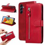 For Samsung Galaxy M14 5G Calf Texture Zipper Leather Phone Case(Red)