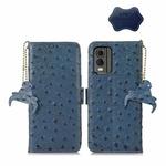 For Nokia C32 4G Ostrich Pattern Genuine Leather RFID Phone Case(Blue)