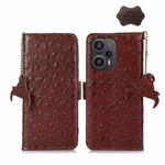 For Xiaomi Redmi Note 12 Turbo Ostrich Pattern Genuine Leather RFID Phone Case(Coffee)