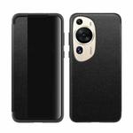 For Huawei P60 Art Magnetic Side Window View Leather Smart Phone Case(Black)