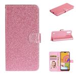 For Samsung Galaxy A01 Glitter Powder Horizontal Flip Leather Case with Card Slots & Holder & Photo Frame & Wallet(Pink)