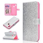 For Samsung Galaxy A10s Glitter Powder Horizontal Flip Leather Case with Card Slots & Holder & Photo Frame & Wallet(Silver)