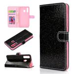 For Samsung Galaxy A20e Glitter Powder Horizontal Flip Leather Case with Card Slots & Holder & Photo Frame & Wallet(Black)