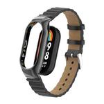 For Xiaomi Mi Band 8 Integrated Metal Case + Bamboo Leather Watch Band(Black)