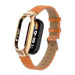 For Xiaomi Mi Band 8 Integrated Metal Case + Bamboo Leather Watch Band(Orange)