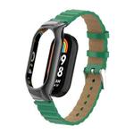 For Xiaomi Mi Band 8 Integrated Metal Case + Bamboo Leather Watch Band(Bamboo Green)