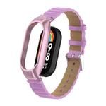 For Xiaomi Mi Band 8 Integrated Metal Case + Bamboo Leather Watch Band(Rose Pink)