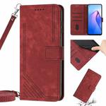 For OPPO Reno6 5G Skin Feel Stripe Pattern Leather Phone Case with Lanyard(Red)