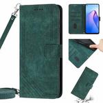 For OPPO Reno6 5G Skin Feel Stripe Pattern Leather Phone Case with Lanyard(Green)