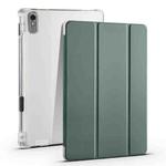 For Lenovo Pad Plus 2023 11.5 inch 3-fold Clear TPU Leather Tablet Case with Pen Slot(Deep Green)