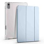 For Lenovo Pad Plus 2023 11.5 inch 3-fold Clear TPU Leather Tablet Case with Pen Slot(Ice Blue)