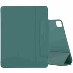 For iPad Pro 11 2022 / 2021 / iPad Pro 11 inch 2020 / Pro 11 2018 / Air 2020 10.9 Horizontal Flip Ultra-thin Double-sided Clip Active Buckle Magnetic PU Leather Tablet Case With Three-folding Holder & Sleep / Wake-up Function(Dark Green)