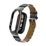 For Xiaomi Mi Band 8 Integrated Metal Case + Secondary Color Leather Watch Band(Black)