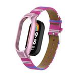 For Xiaomi Mi Band 8 Integrated Metal Case + Secondary Color Leather Watch Band(Pink)