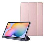 For Samsung Galaxy Tab S6 Lite/Tab S6 Lite 2022 Solid Color 3-folding Leather Tablet Case(Rose Gold)