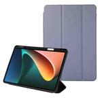 For Xiaomi Pad 5 Solid Color 3-folding Leather Tablet Case(Lavender Grey)