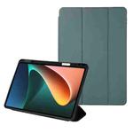 For Xiaomi Pad 5 Solid Color 3-folding Leather Tablet Case(Dark Green)