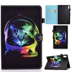 For Lenovo Tab M9 Sewing Thread Horizontal Painted Tablet Leather Case(Space Cat)