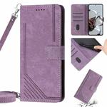 For Xiaomi 13 Lite 5G Skin Feel Stripe Pattern Leather Phone Case with Lanyard(Purple)