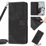 Skin Feel Stripe Pattern Leather Phone Case with Lanyard for Xiaomi Poco M3 / Redmi Note 9 4G / Redmi 9 Power / Redmi 9T(Black)