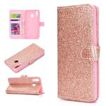 For Samsung Galaxy A40 Glitter Powder Horizontal Flip Leather Case with Card Slots & Holder & Photo Frame & Wallet(Rose Gold)