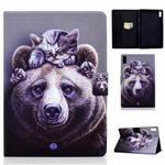 For Lenovo Tab M9 Colored Drawing Horizontal Flip Tablet Leather Case(Cat and Bear)