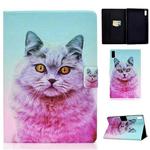 For Lenovo Tab M9 Colored Drawing Horizontal Flip Tablet Leather Case(Pink Cat)