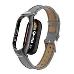 For Xiaomi Mi Band 8 Integrated Metal Case + Litchi Texture Leather Watch Band(Grey)